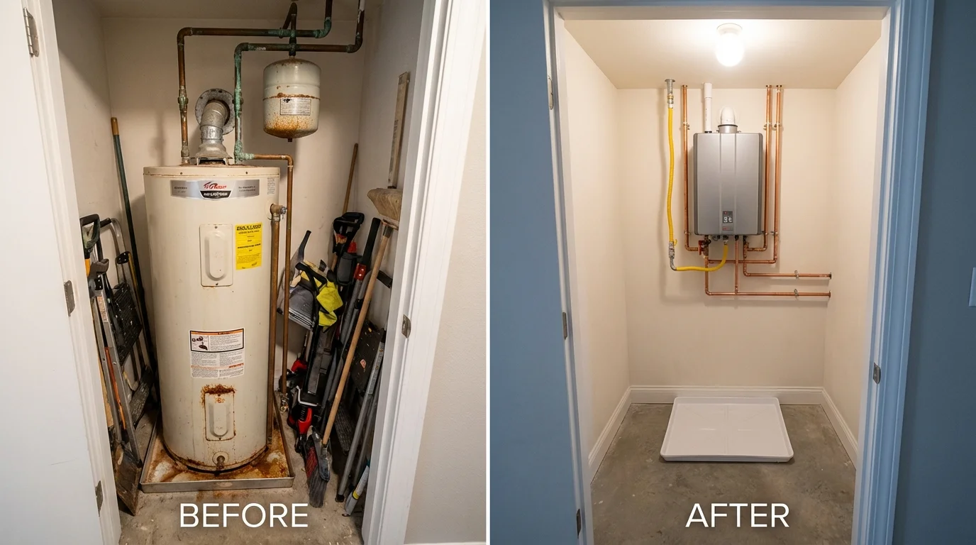 Tank water heater versus wall-mounted tankless unit comparison for Uniontown, OH homeowners